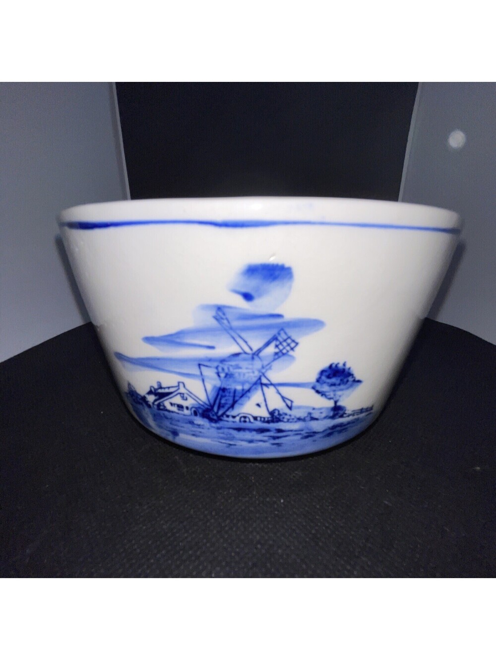 Vintage Delft Blue Pottery Bowl with Sailboat And Windmill